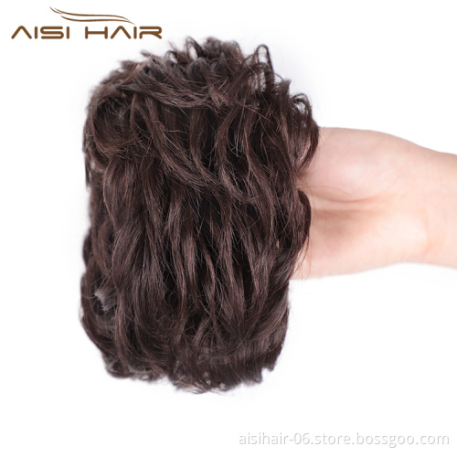 Aisi Hair Dark Brown Brazilian Human Hair Curly Chignon Bun Elastic Rope Rubber Band Hairpiece Clip In Extension For Women
